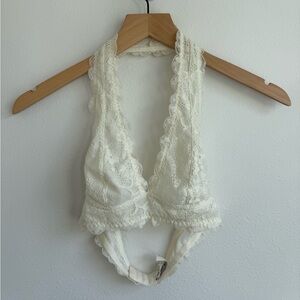 Free People Lace Halter Bralette White/Cream
